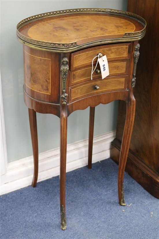 A pair of French Transitional style pollard oak and mahogany petit commodes w.44cm